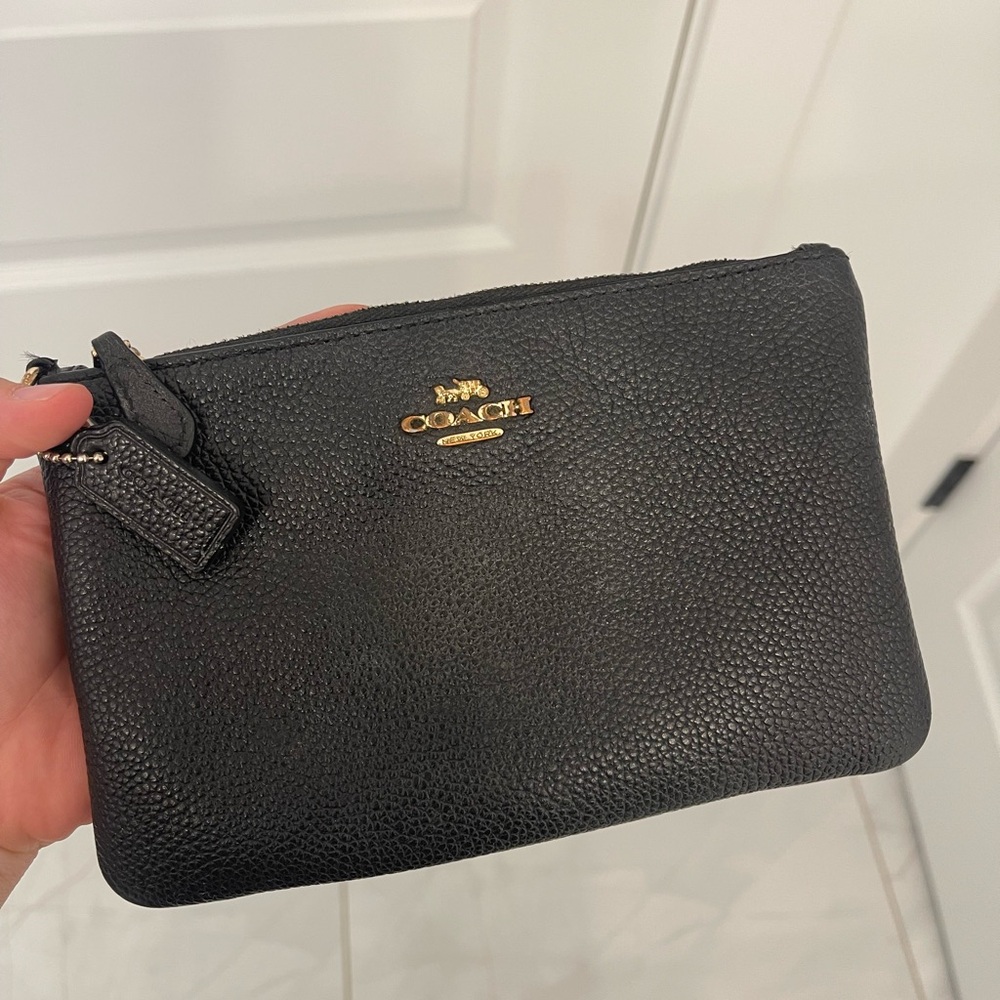 Coach Pebbled Black Pouch with Gold Logo